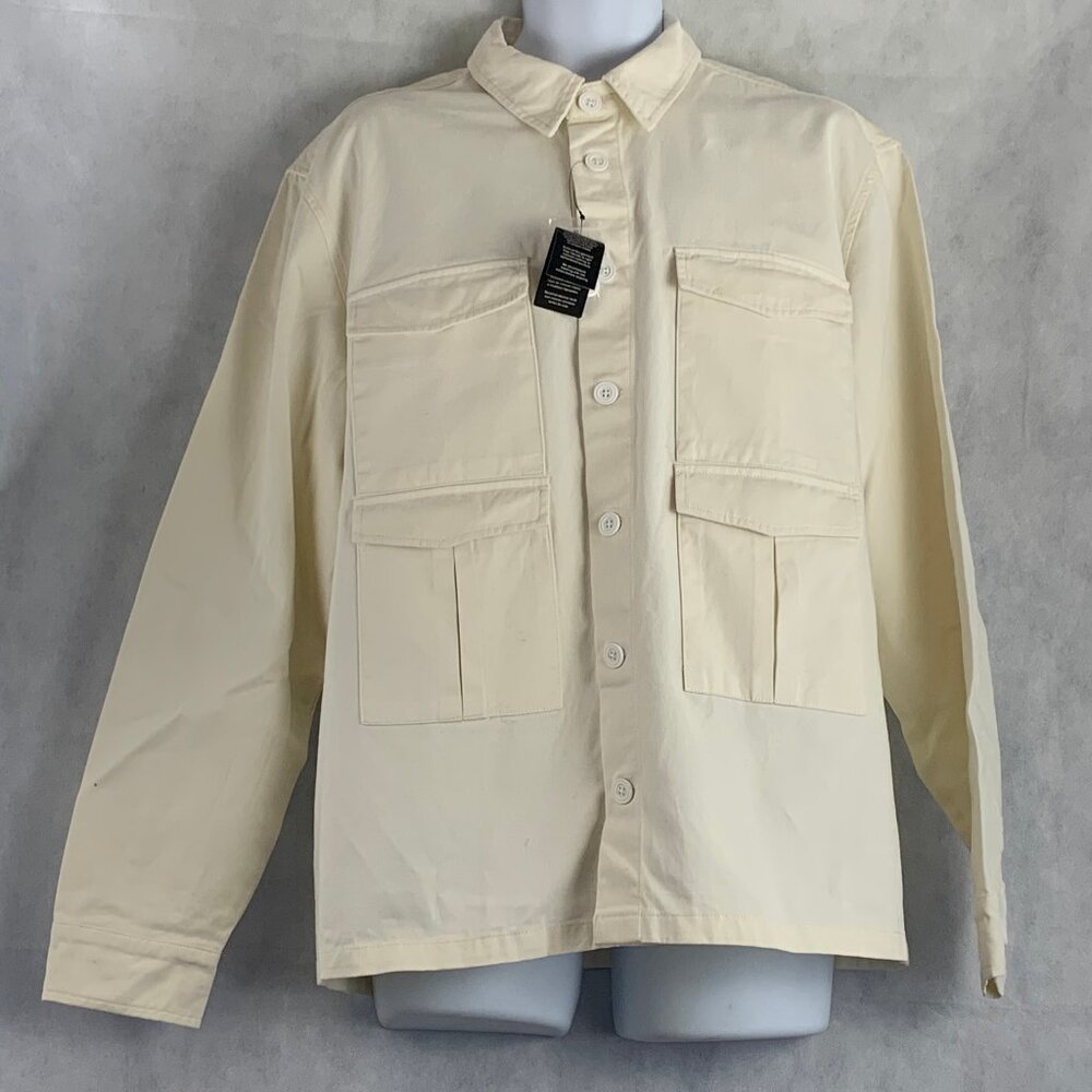 And Now This Men's 100% Cotton Twill Four-Pocket Button-Down Shirt, Off White
